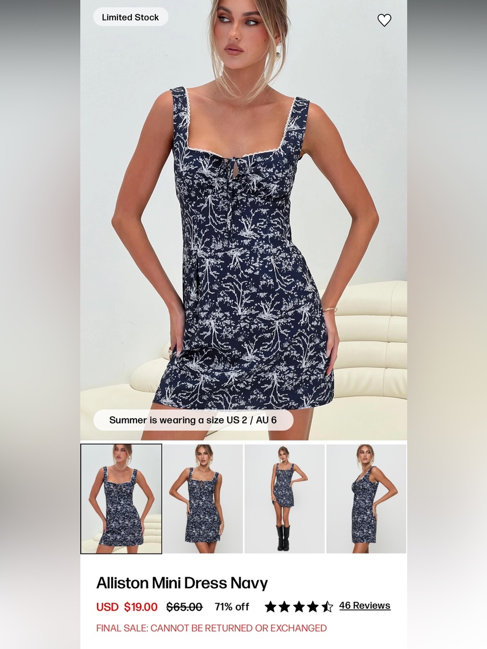Princess Polly Alliston Mini Dress Navy